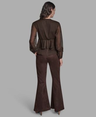 Women's Polka Dot Long Sleeve V-Neck Blouse