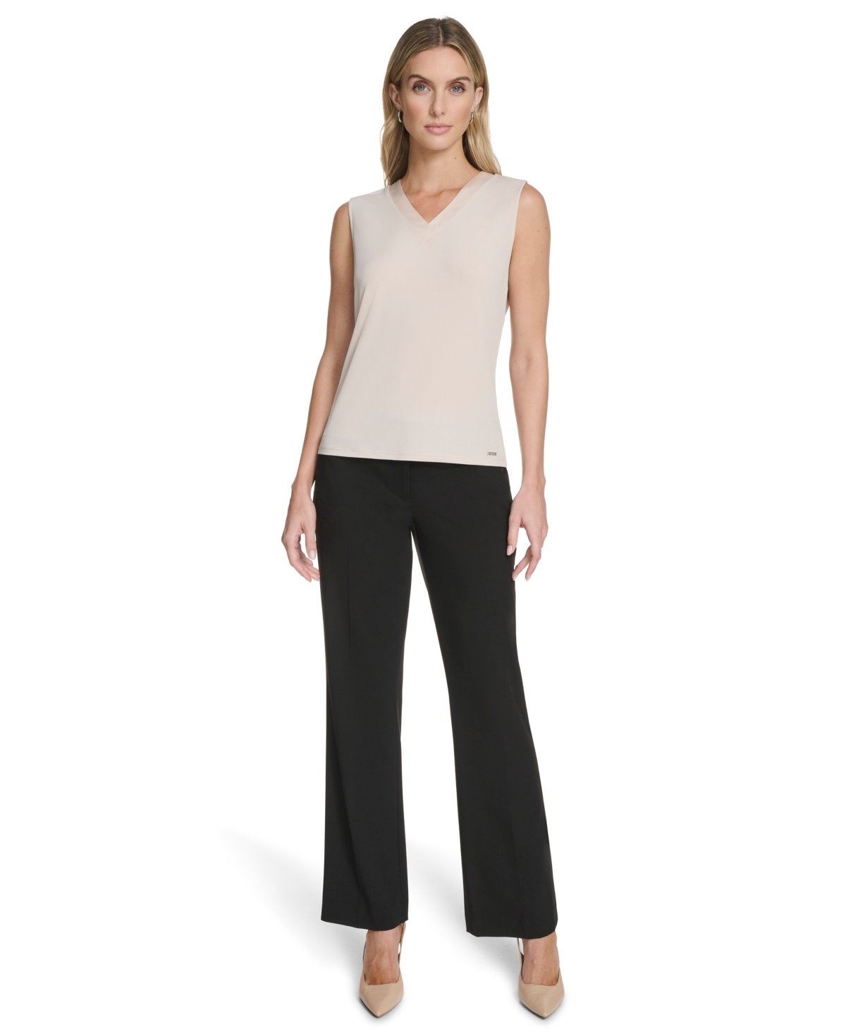 Calvin Klein Women's Mixed-media Sleeveless Blouse In Gray