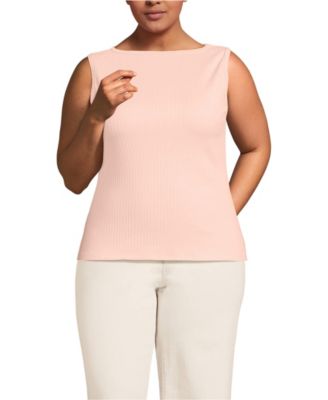 Women's Plus Size Sleeveless Pointelle Rib Boat Neck Tank