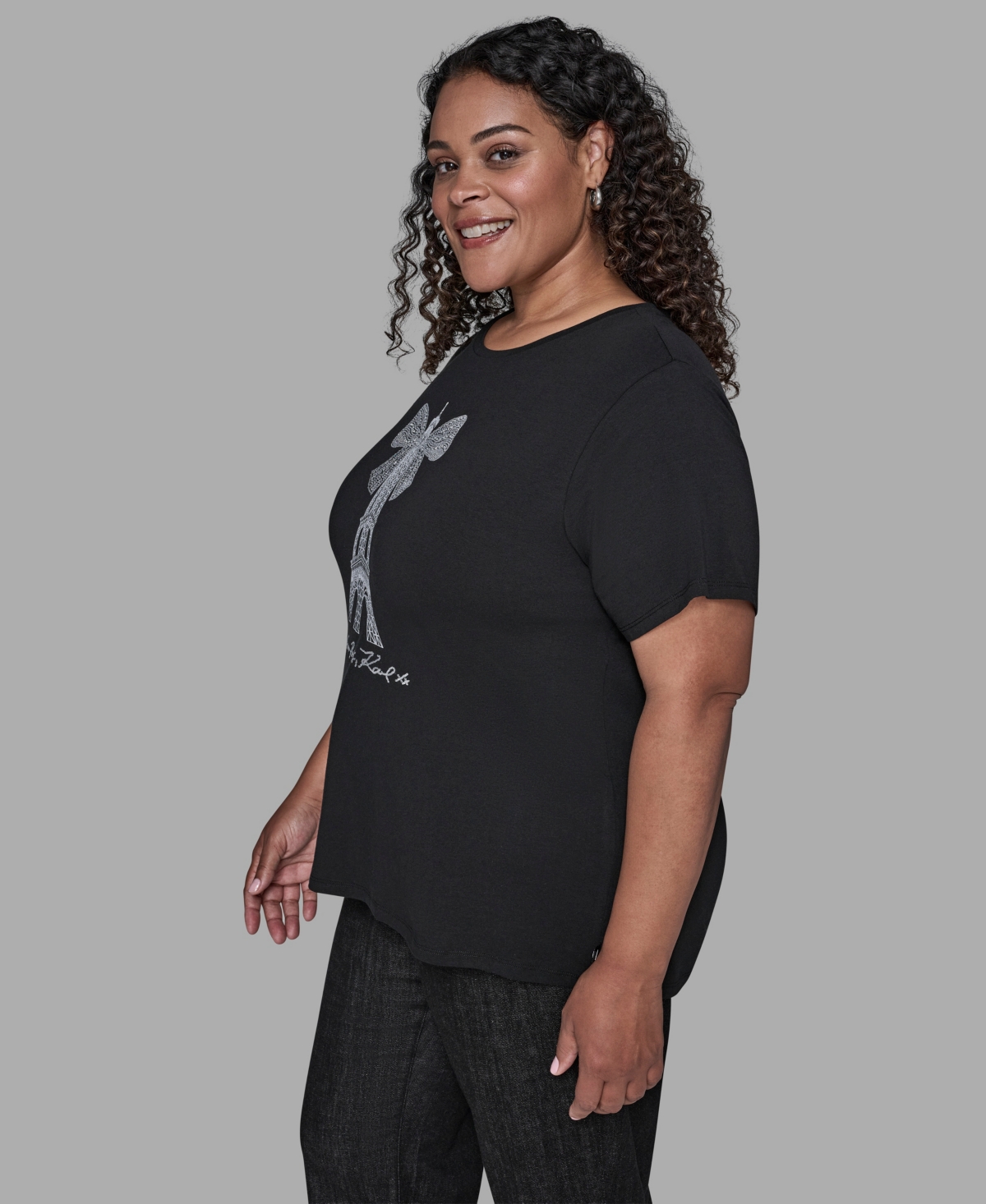 Karl Lagerfeld Plus Size Crystal T-shirt In Black
