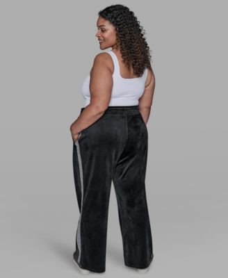 Plus Size Velour Rhinestone Trim Track Pant