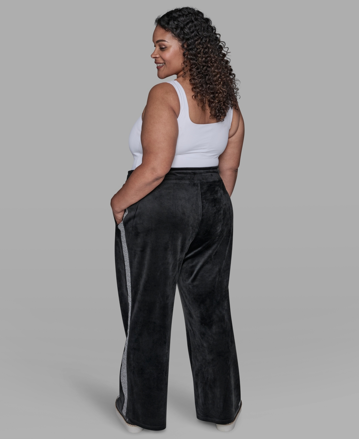 Karl Lagerfeld Plus Size Side Tweed Trackpants In Black