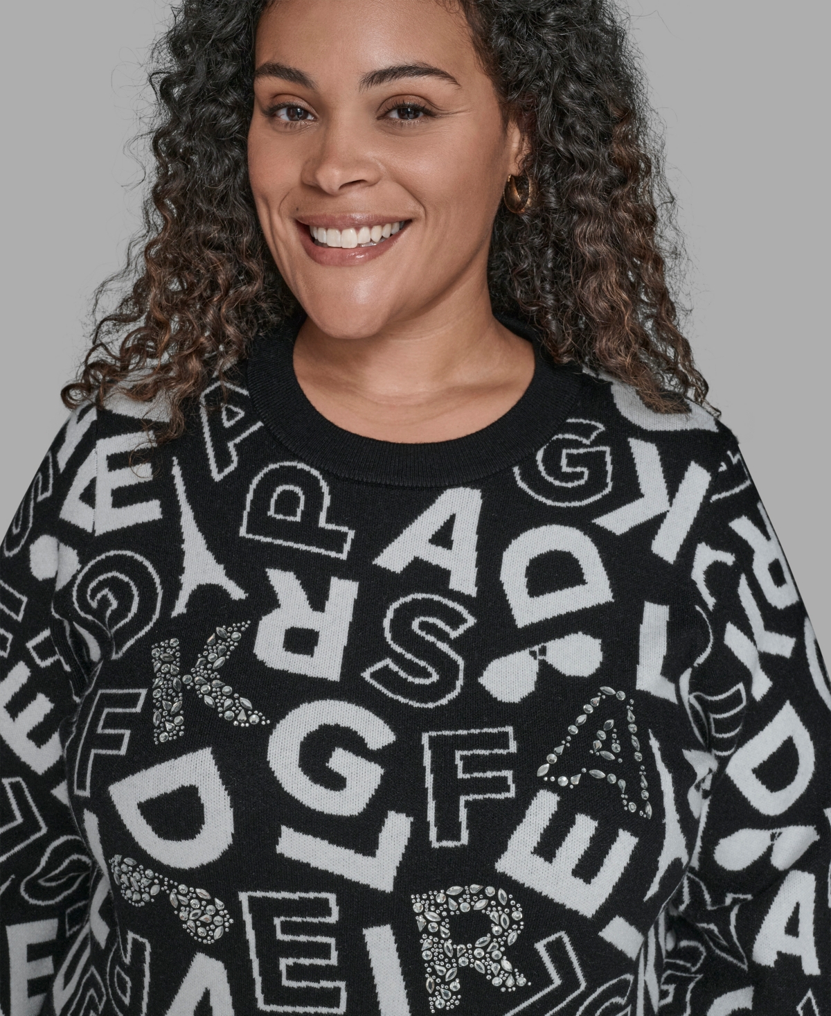 Karl Lagerfeld Plus Size Scatter Letters Sweater In Black