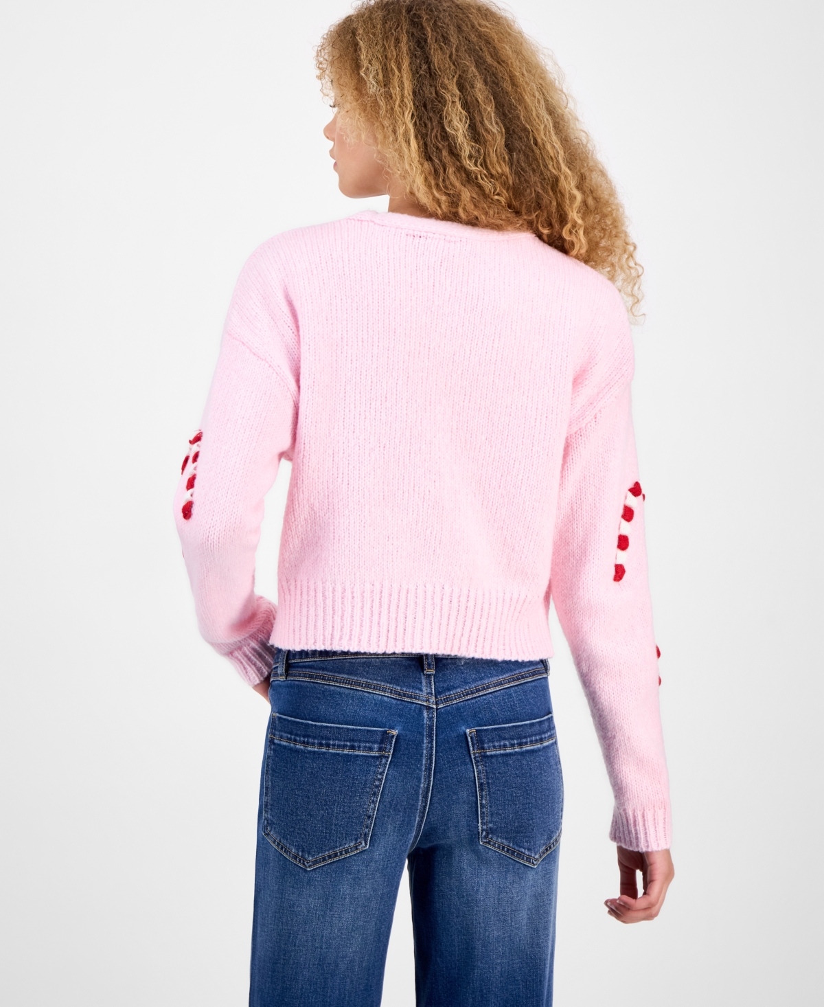 Planet Heart Juniors' 3d Candy Cane Cropped Cardigan In Pink