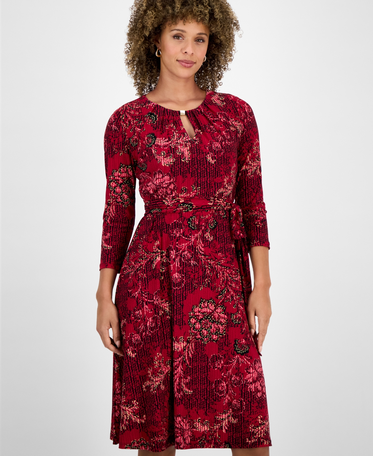 Kasper Women's Printed 3/4-Sleeve Midi Dress