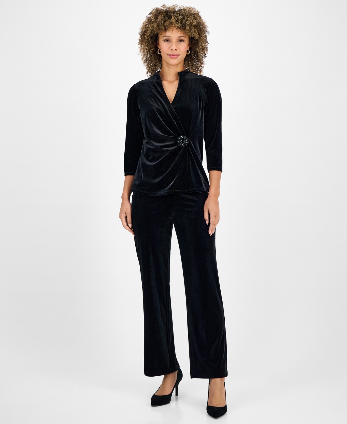 Kasper Petite Velvet Embellished Wrap Top