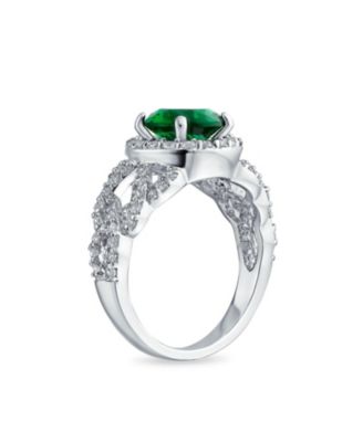 Art Deco Style 3CT Round Emerald Green Cubic Zirconia Cocktail Statement Ring CZ Band