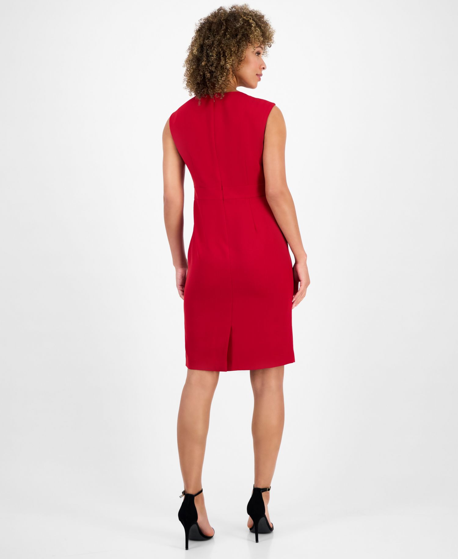Women's Sleeveless Seamed Waist Sheath Dress