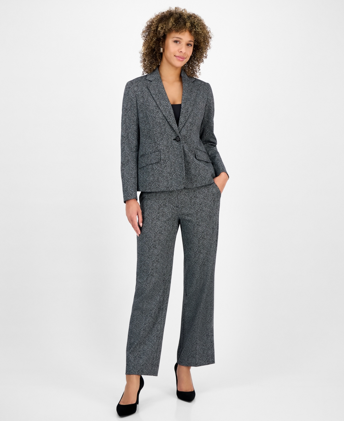 Kasper Petite Herringbone One-button Jacket In Gray