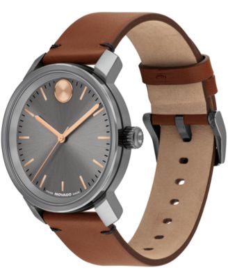Men's Bold Access Swiss Quartz Brown Leather Watch, 41mm