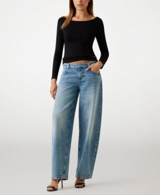 Women's Baggy Balloon Barrel Mid Rise Jeans
