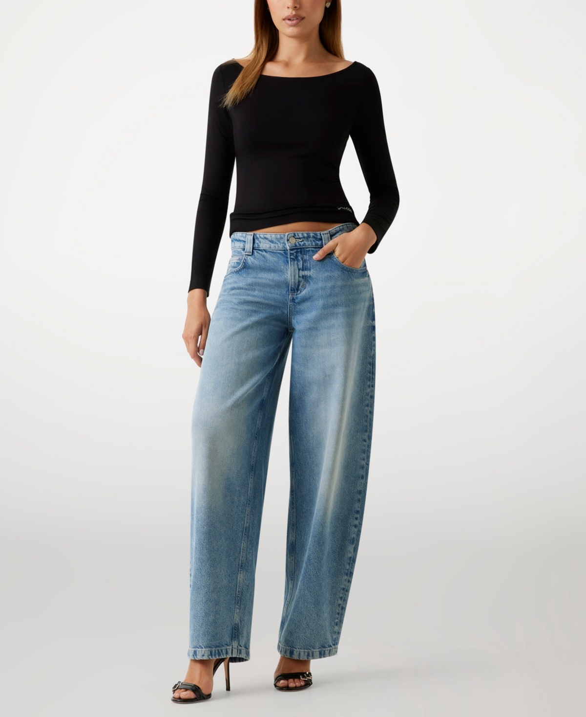 Guess Women's Baggy Balloon Barrel Mid Rise Jeans In Gray