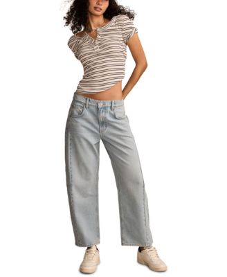 Women's Distressed High Rise Barrel-Leg Jeans