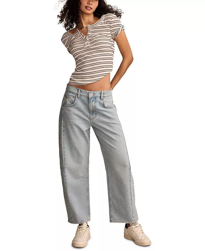 Women's Distressed High Rise Barrel-Leg Jeans - thumbnail 4