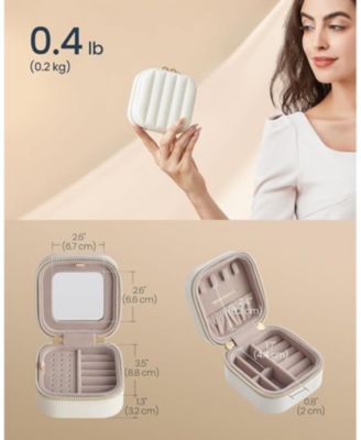 Travel Jewelry Case – Compact Jewelry Box Organizer with Mirror, Cloud White