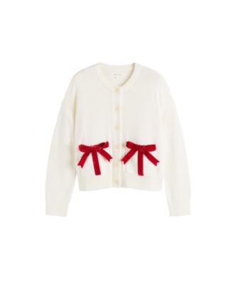Women's Wool-Cashmere Velvet Bow Cardigan