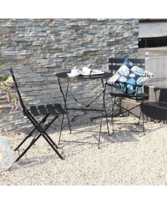 3-Piece Bistro Set, Folding Outdoor Patio Furniture Set with 2 Powder-Coated Steel Chairs & 1 Table