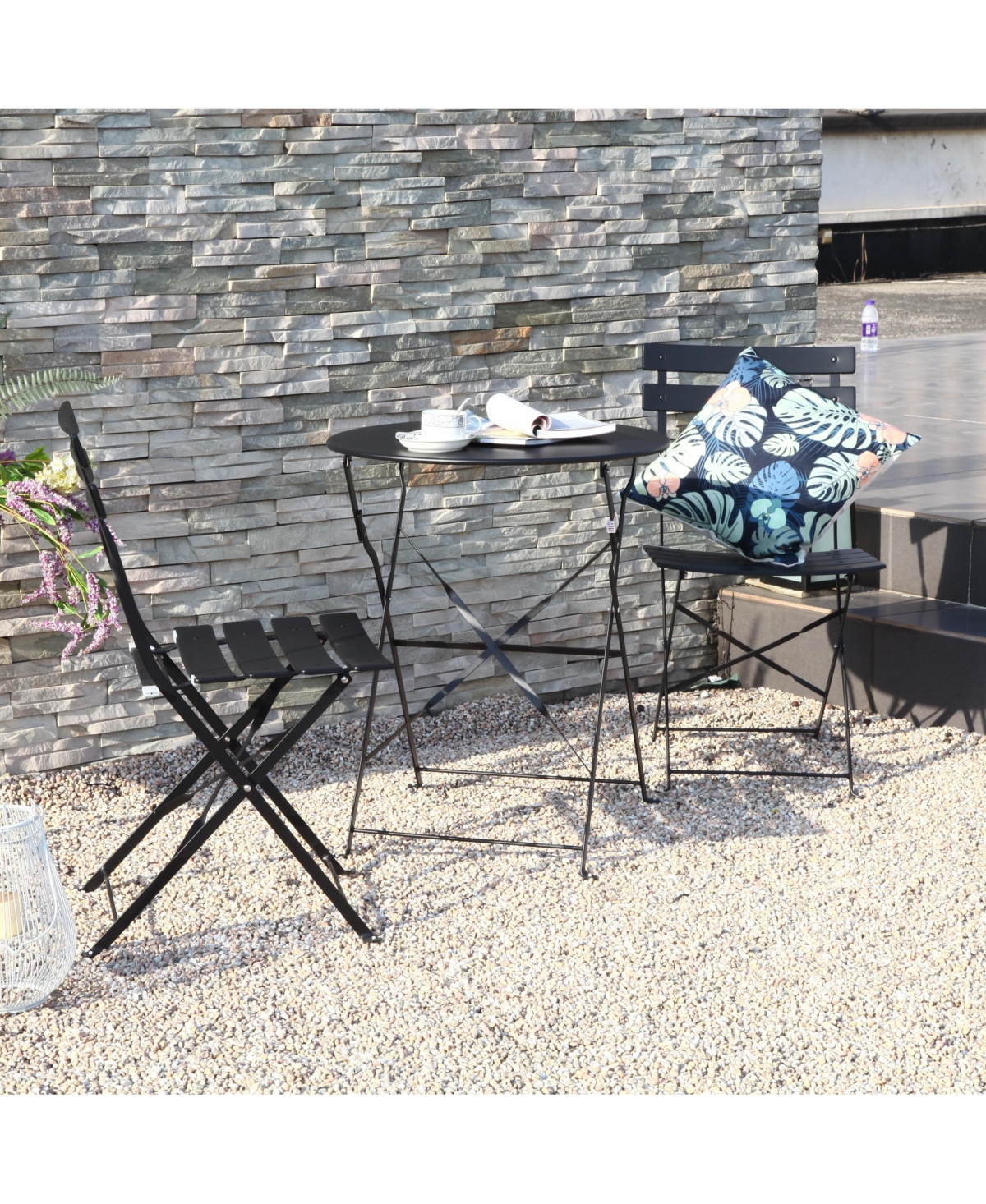 3-Piece Bistro Set, Folding Outdoor Patio Furniture Set with 2 Powder-Coated Steel Chairs & 1 Table, Space-Saving, Rust-Resistant, Heavy-Duty 330lbs C