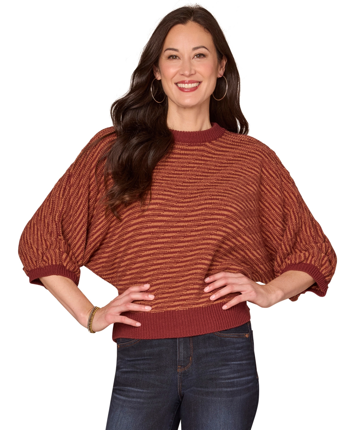 Democracy Women's Dolman Blouson Sleeve Sweater In Brown