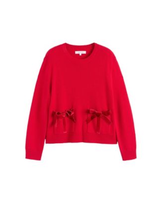 Women's Wool-Cashmere Velvet Bow Sweater