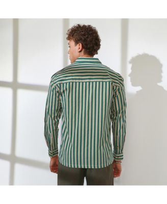 Men's Forest Green & Khaki Beige Candy Striped Oversized Shirt