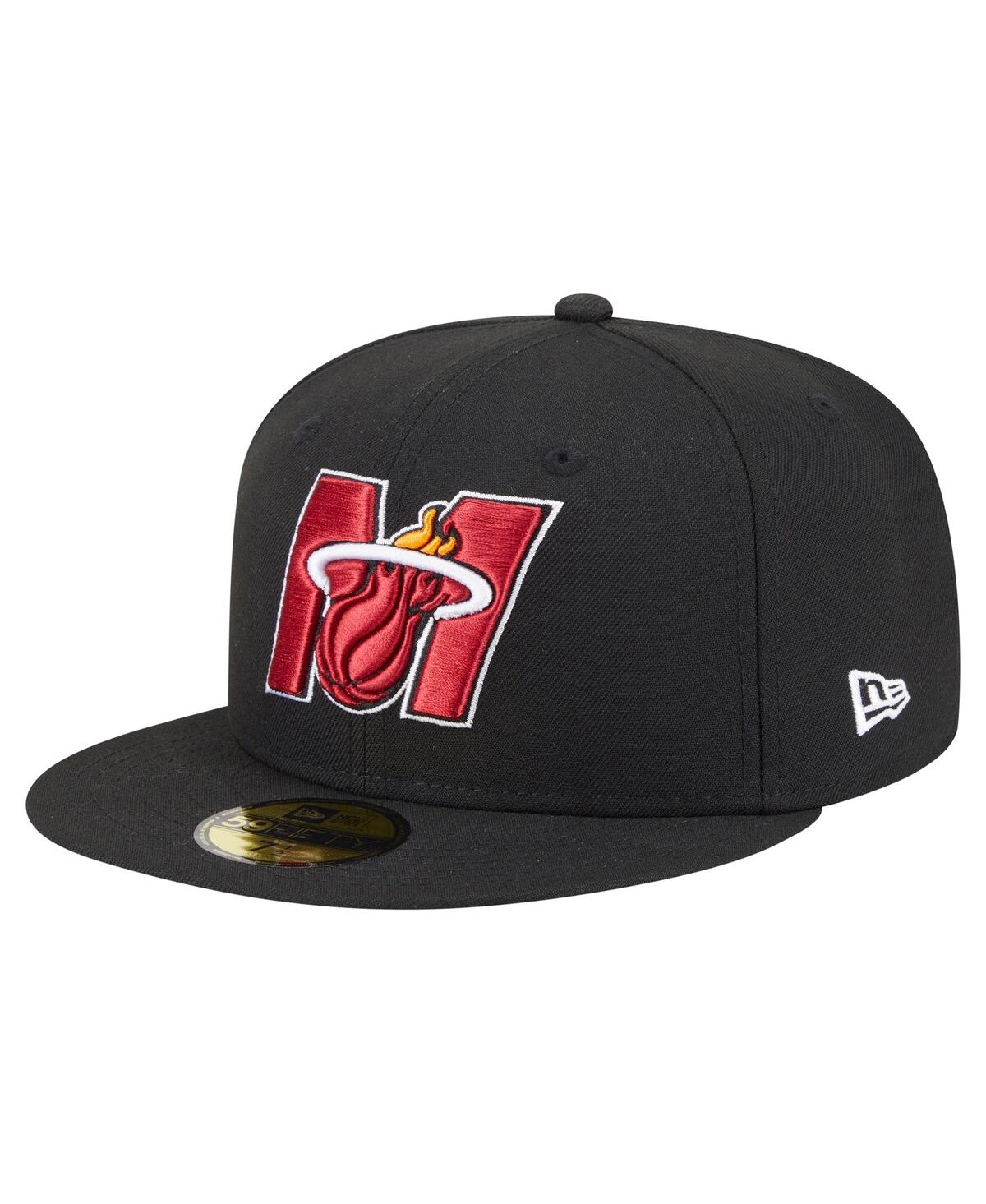 New Era Men's Black Miami Heat Deceptor 59fifty Fitted Hat In Black