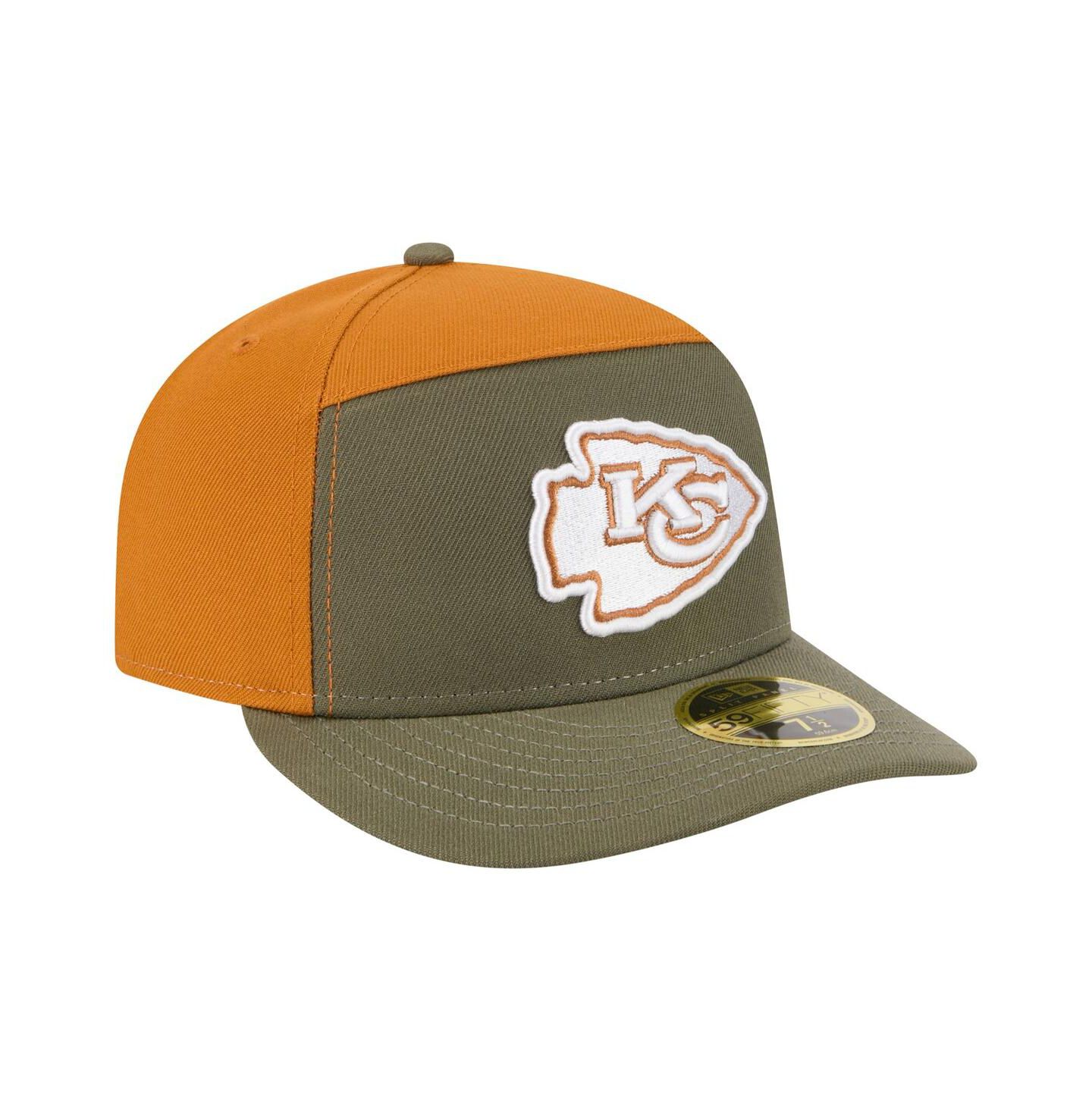 Мужские головные уборы New Era Olive/Brown Kansas City Chiefs Two-Tone Color Pack Split Panel 59FIFTY Fitted Hat — фото 4