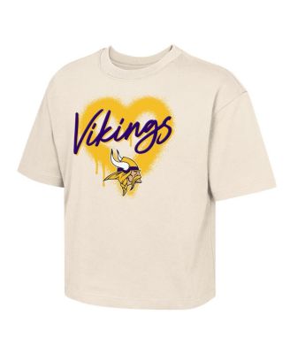 Outerstuff - Big Girls Cream Minnesota Vikings Spray Heart Boxy T-Shirt