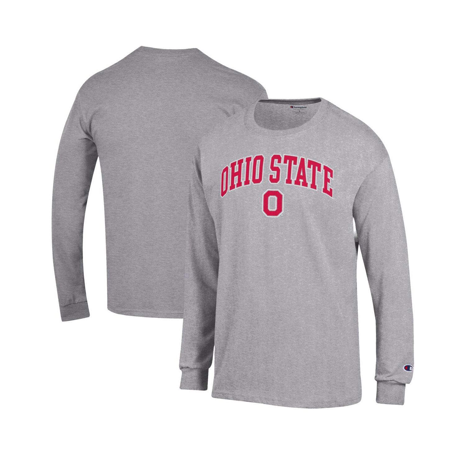 Men's Heather Gray Ohio State Buckeyes Arch Over Logo Long Sleeve T-Shirt