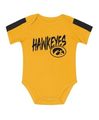Baby Boys and Girls 3-Piece Black/Gold Iowa Hawkeyes Double Down Creeper and Pants Set