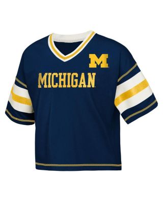 Big Girls Navy Michigan Wolverines Gridiron Jersey V-Neck T-Shirt