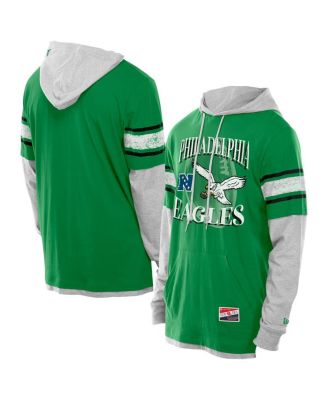 New Era - Men's Kelly Green Philadelphia Eagles Twofer Layered Long Sleeve Hoodie T-Shirt