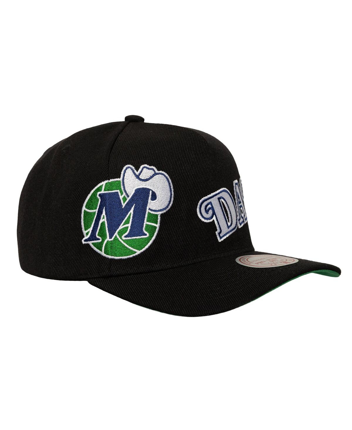 Mitchell & Ness Men's Black Dallas Mavericks Busted Logo Wordmark Wrap Around Pro Pinch Adjustable Hat In Black