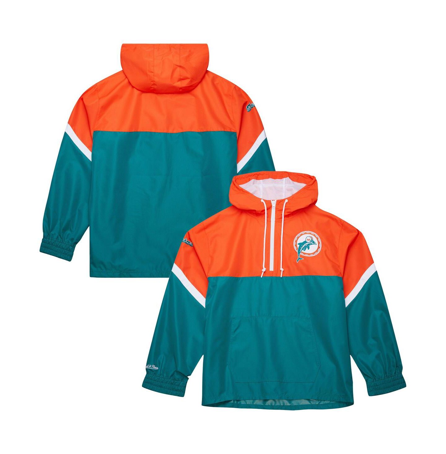 Мужская куртка Mitchell & Ness Orange/Aqua Miami Dolphins Tie Breaker Vintage Logo Lightweight Anorak Half-Zip Windbreaker — фото 1
