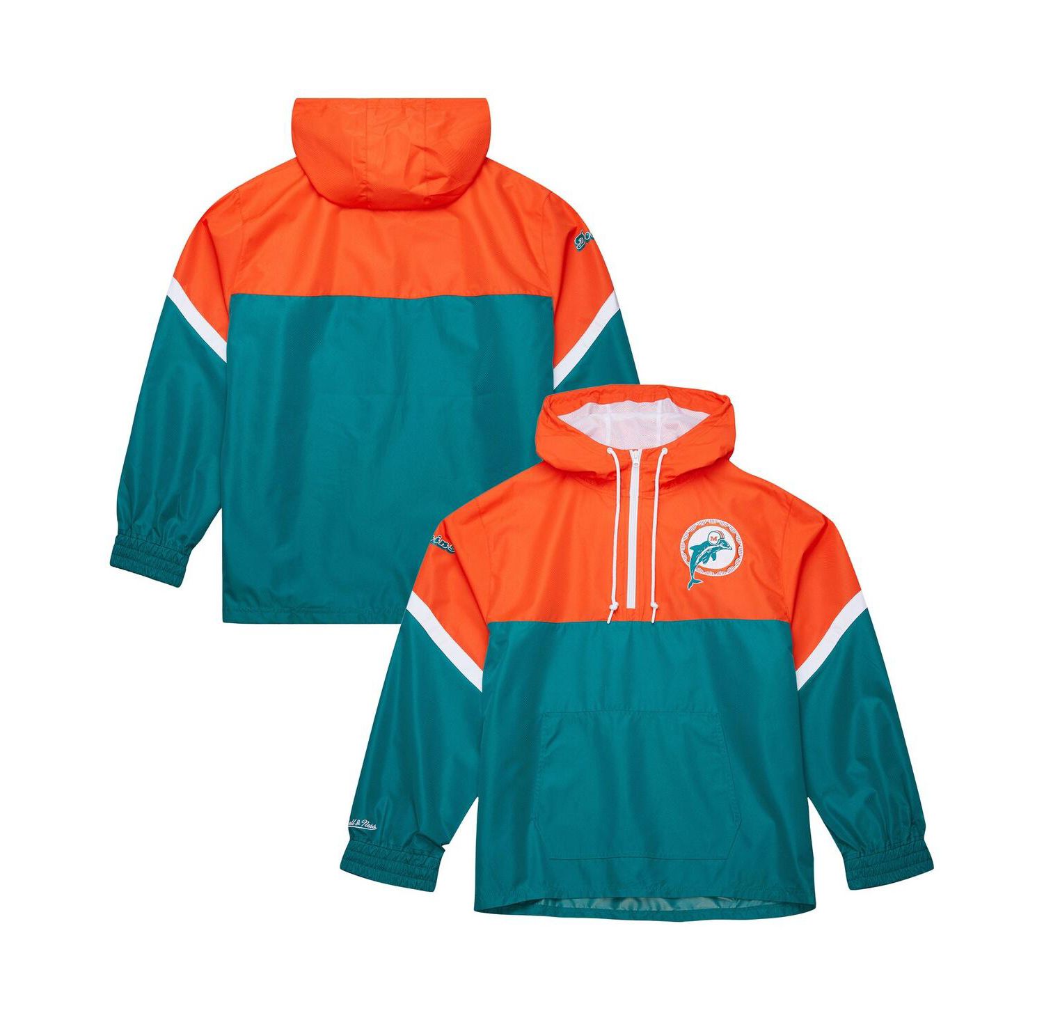Men's Orange/Aqua Miami Dolphins Tie Breaker Vintage Logo Lightweight Anorak Half-Zip Windbreaker