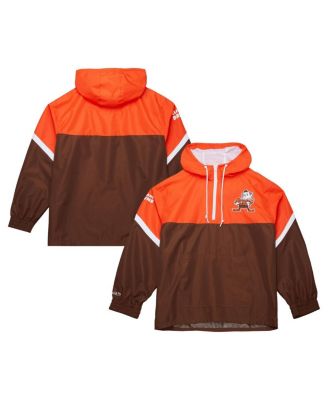 Mitchell & Ness - Men's Orange/Brown Cleveland Browns Tie Breaker Vintage Logo Lightweight Anorak Half-zip Windbreaker