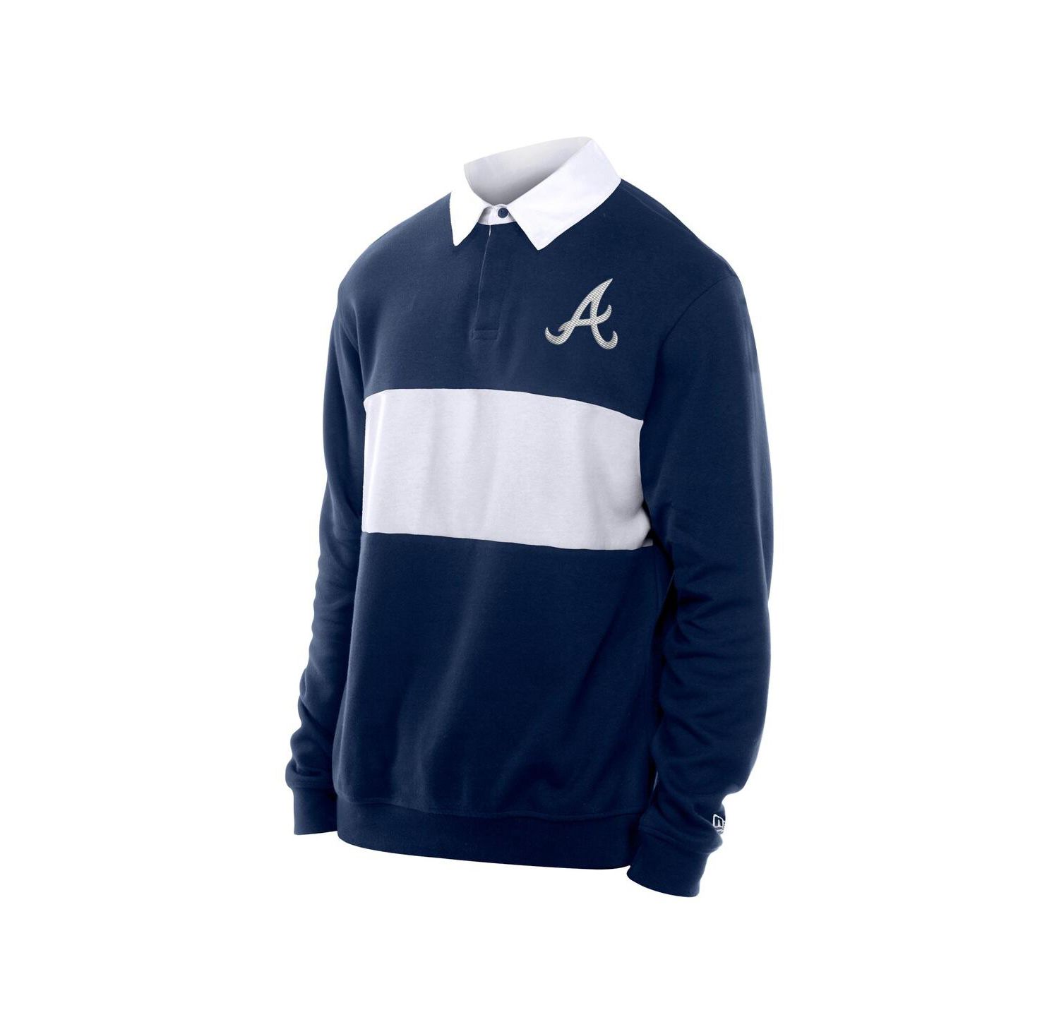 Men's Navy Atlanta Braves Throwback Prep Color Block Rugby Polo Shirt