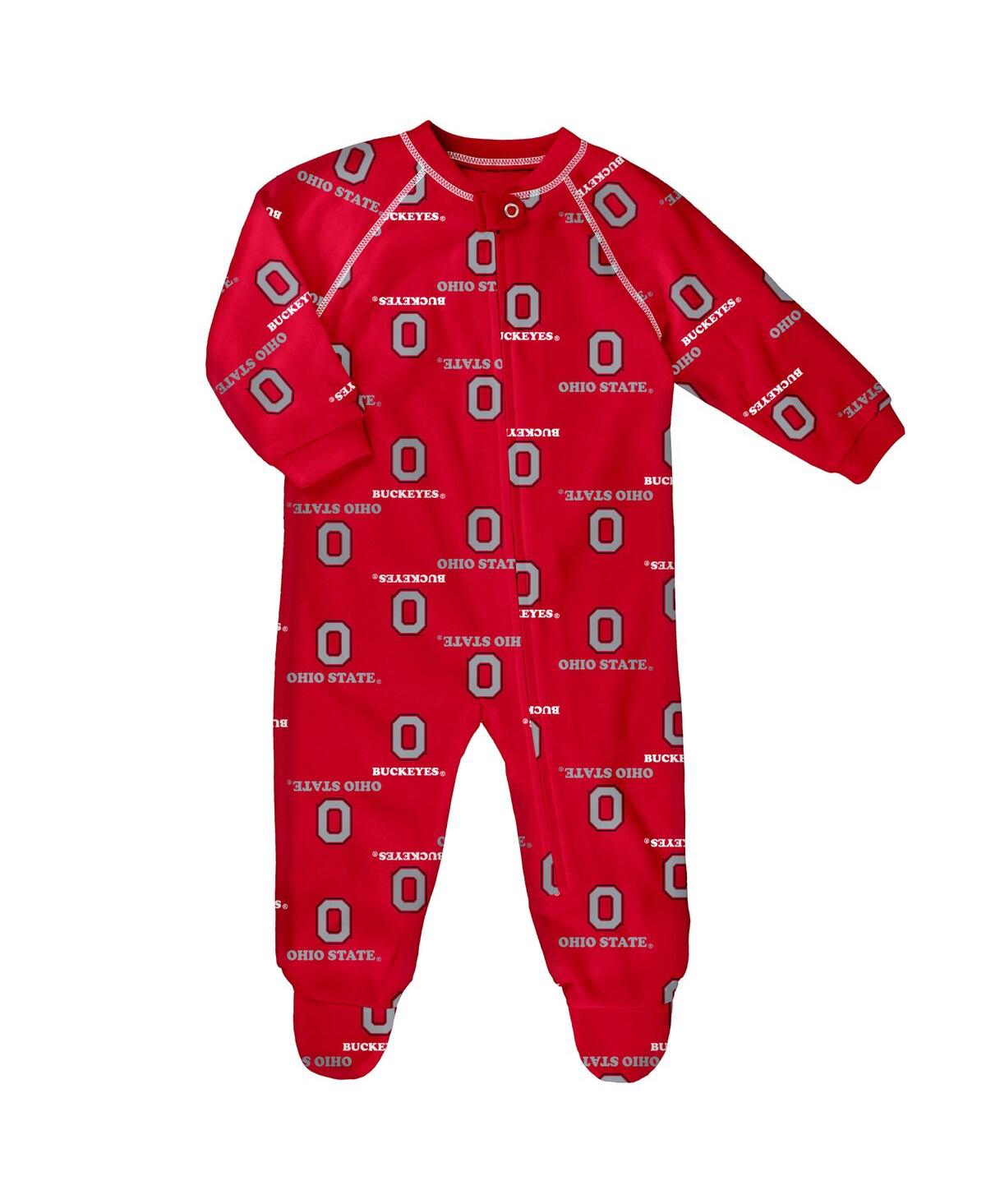 Outerstuff Newborn And Infant  Scarlet Ohio State Buckeyes All-over Print Raglan Full-zip Coverall In Red