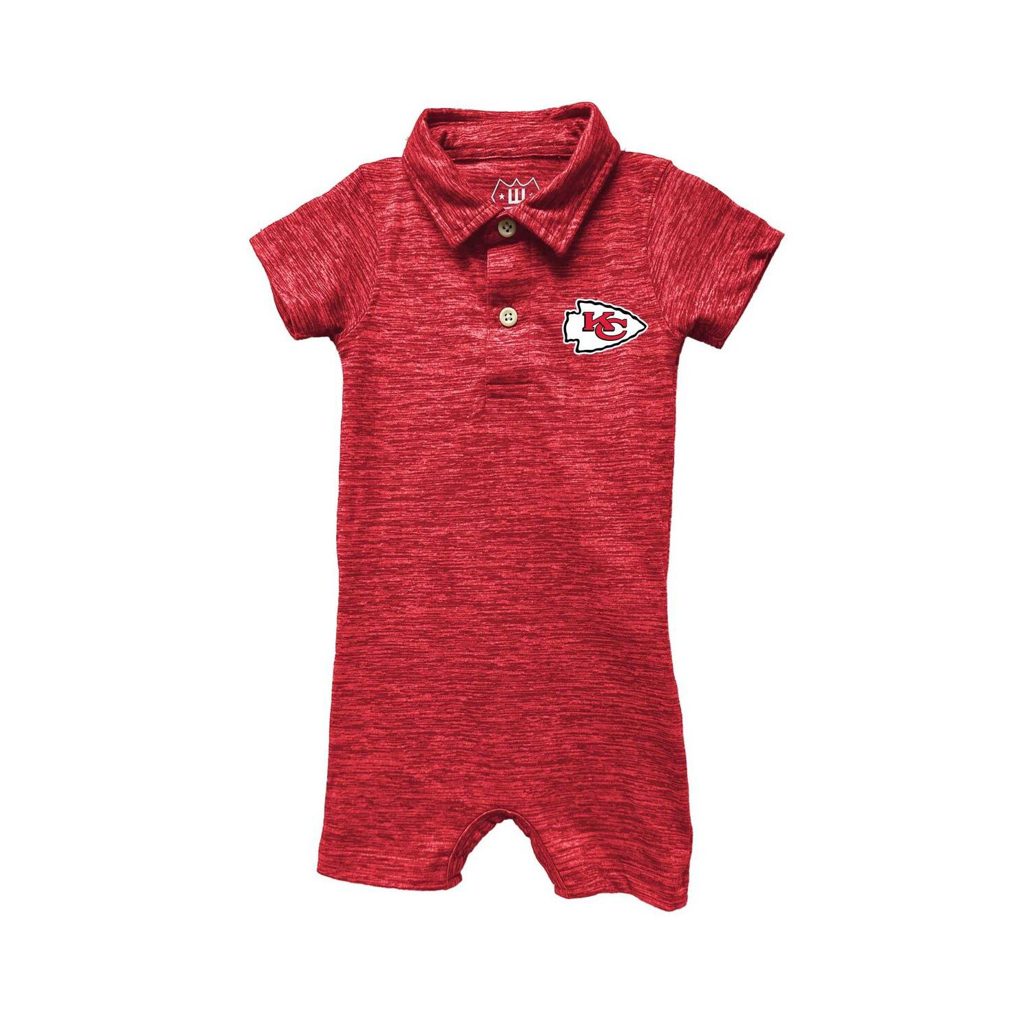 Baby Boys and Girls Red Kansas City Chiefs Short Leg Cloudy Yarn Polo Bodysuit