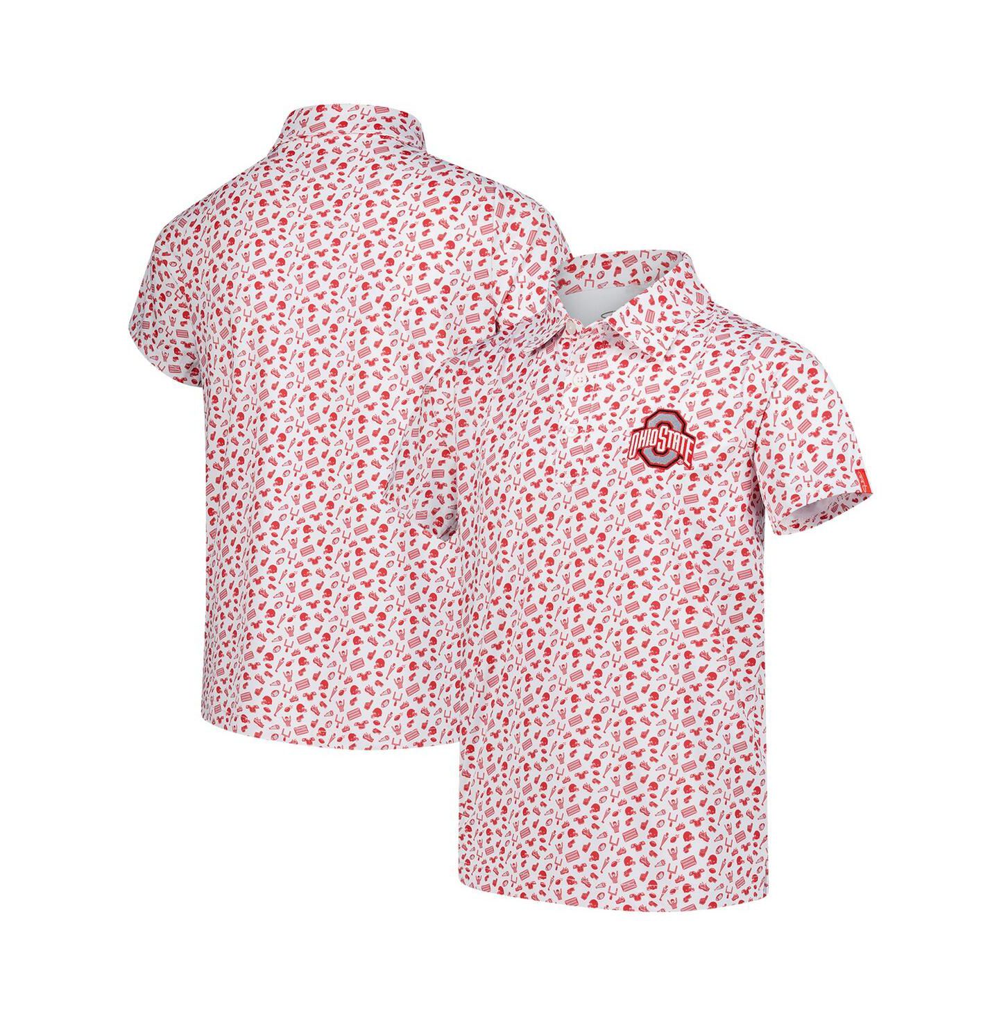 Детское поло Garb White/Scarlet Ohio State Buckeyes Tom Allover Print Performance Polo — фото 1