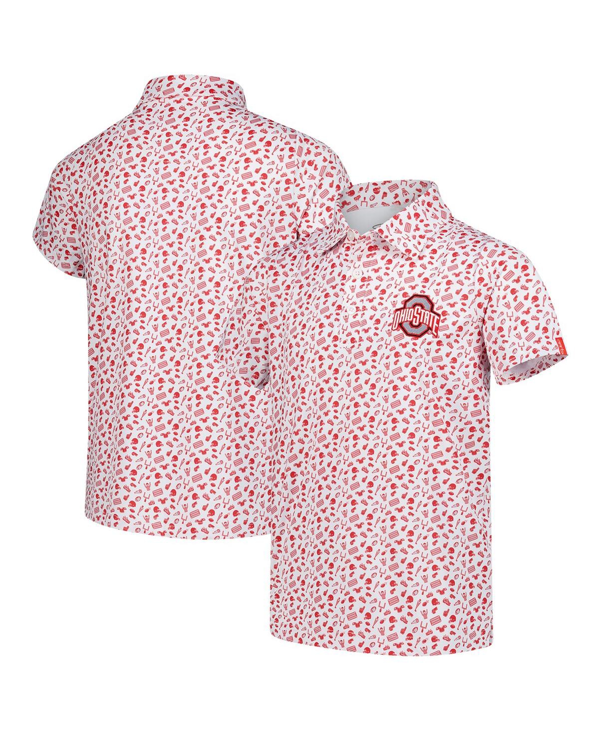 Garb Big Boys And Girls White/scarlet Ohio State Buckeyes Tom Allover Print Performance Polo Shirt In Multi