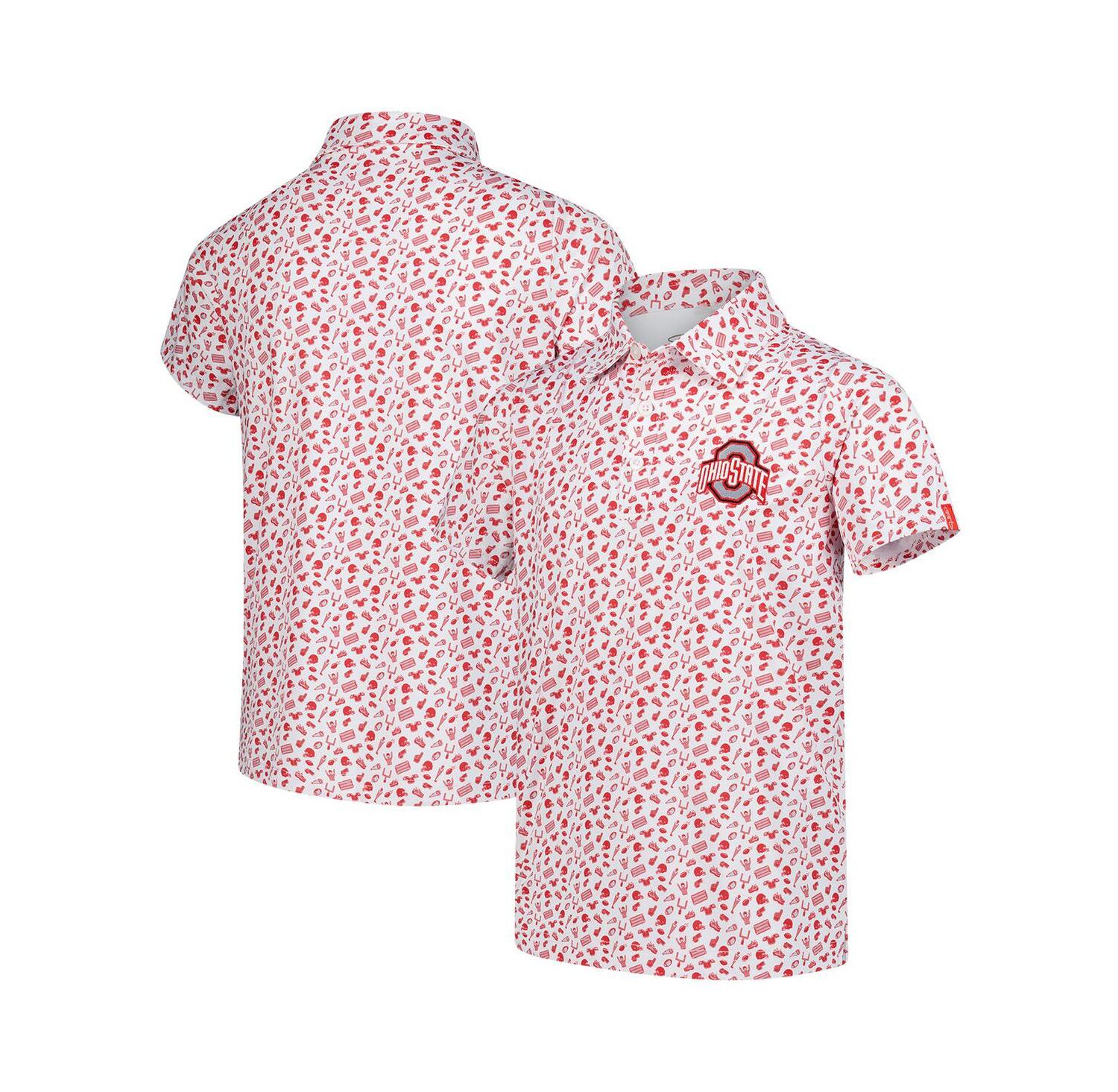 Big Boys and Girls White/Scarlet Ohio State Buckeyes Tom Allover Print Performance Polo Shirt