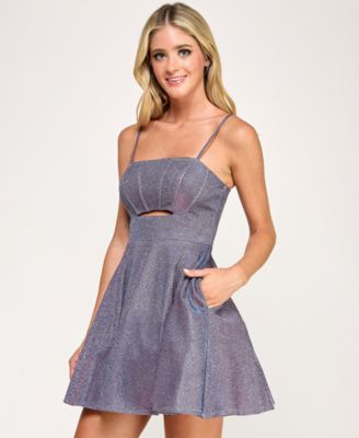 Juniors' Glitter Sleeveless Fit & Flare Mini Dress