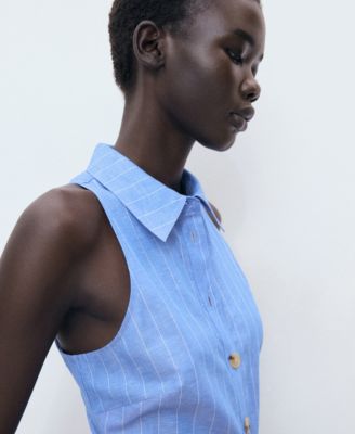 Women's Striped Linen-Blend Shirt-Style Dress