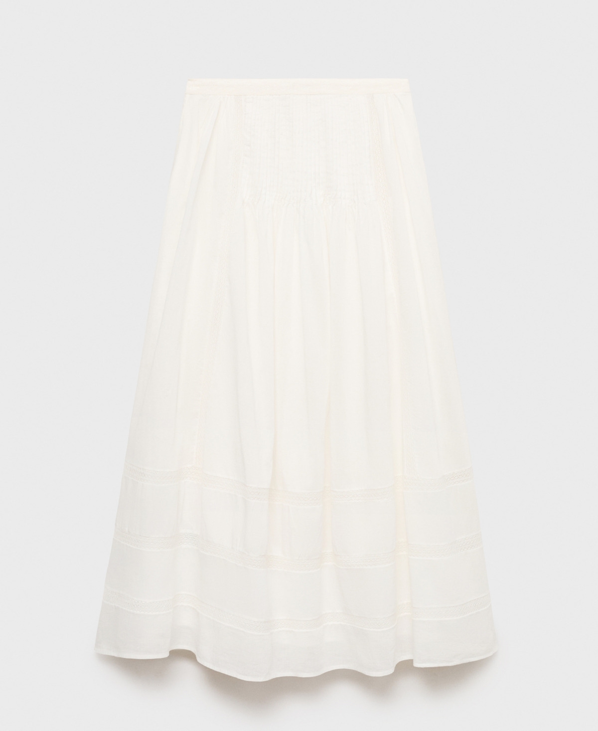Mango Pleated Lace Trim Cotton Midi Skirt In White