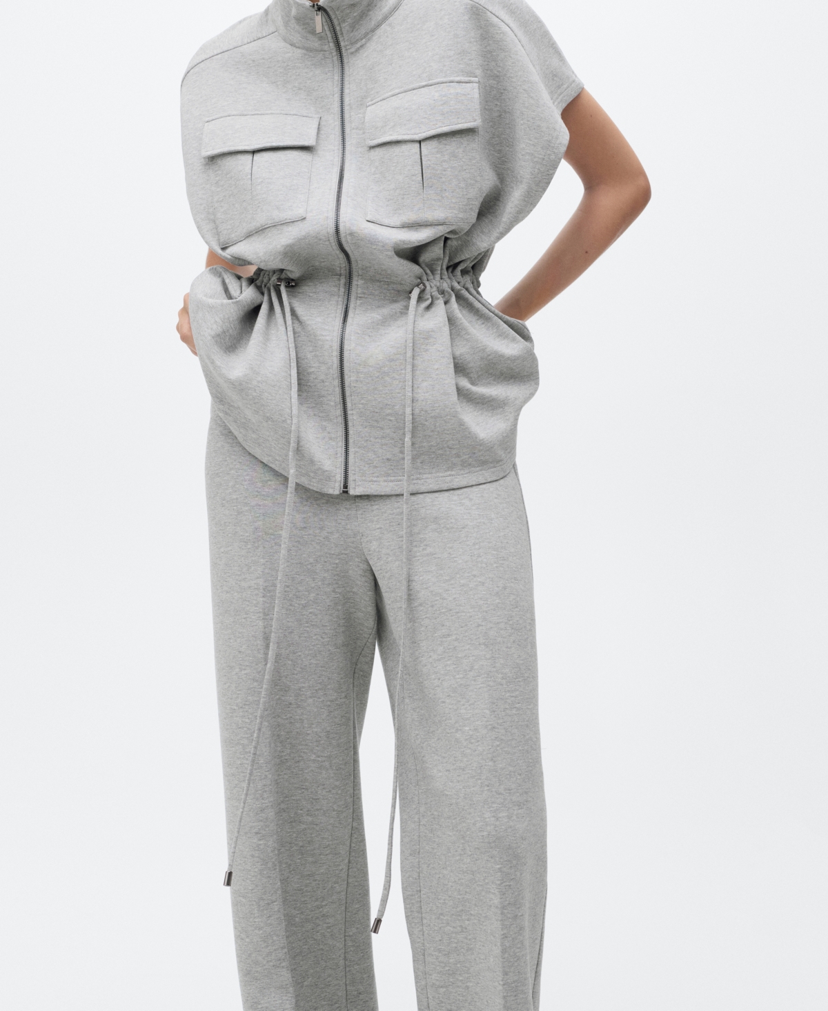 Mango Cotton Blend Straight Leg Pants In Gray