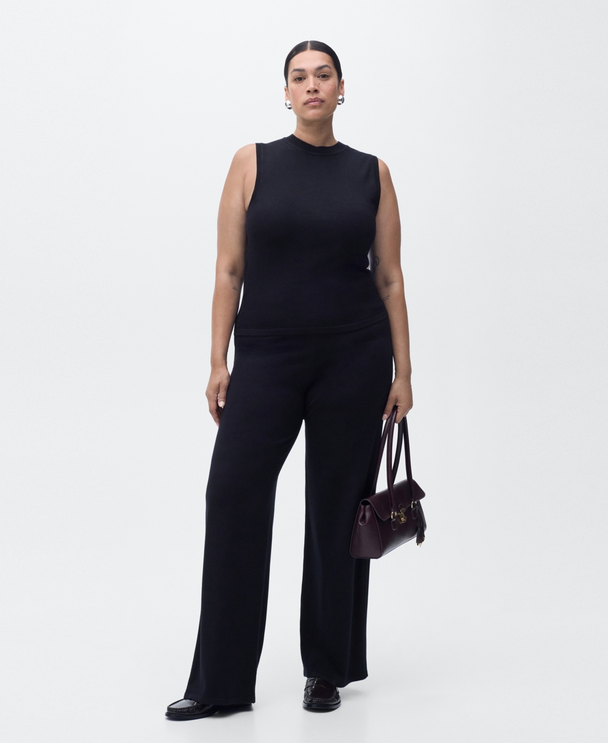 Mango Women's Fine-knit Wide Leg Pants In Blue