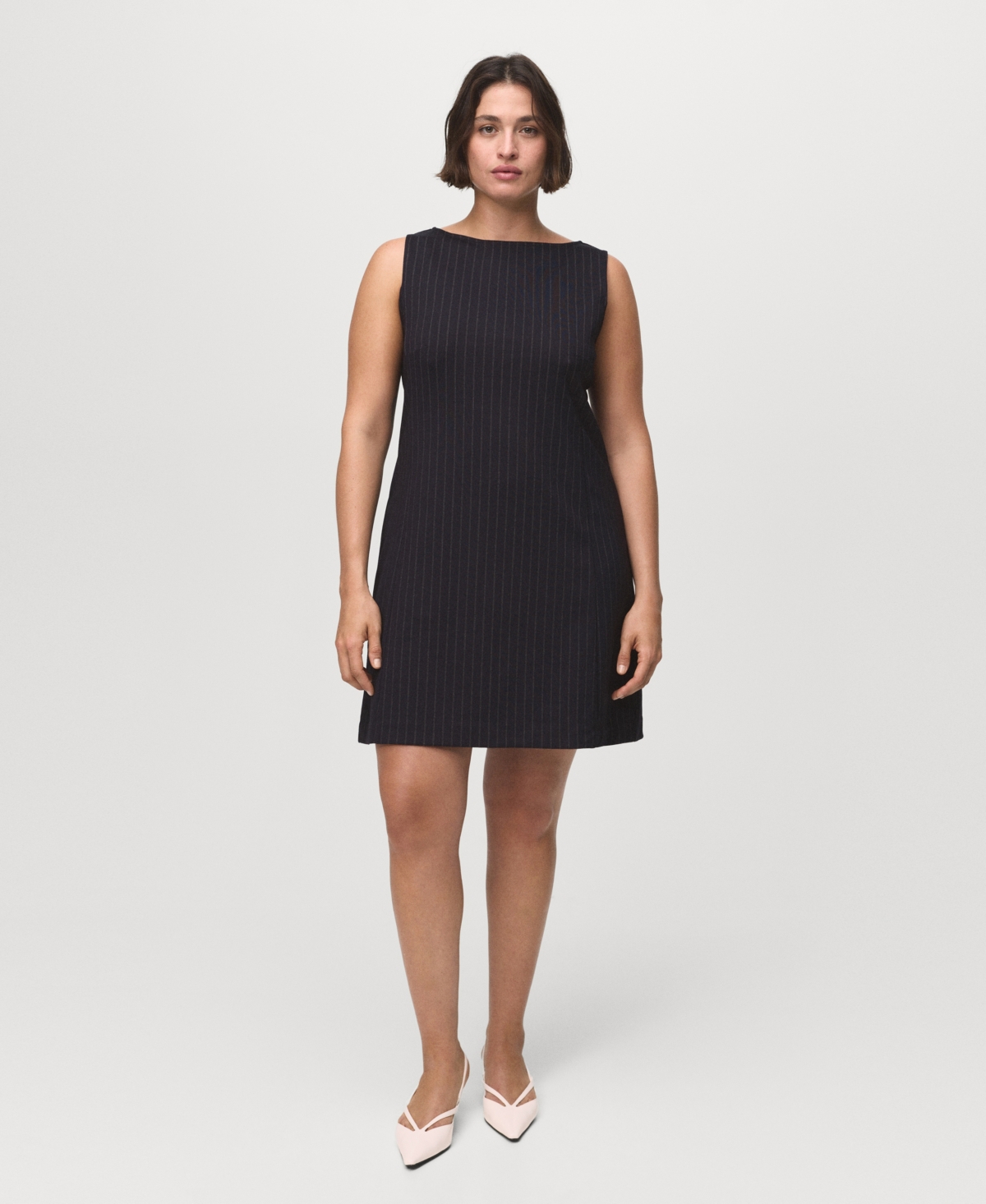 Mango Pinstripe Sleeveless Dress In Black
