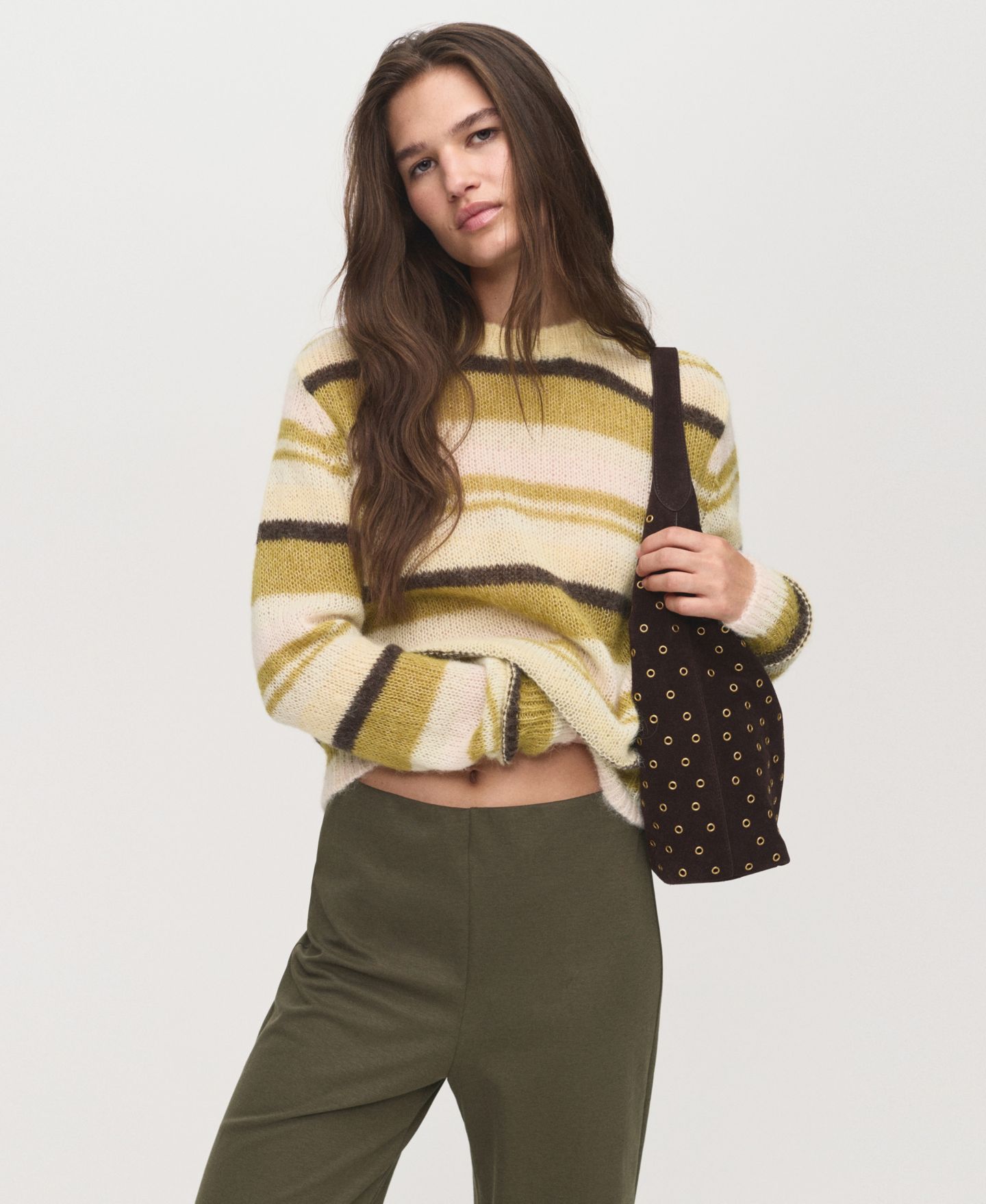 Женские брюки Mango Elastic Waist Straight-Fit, цвет: Хаки — фото 3