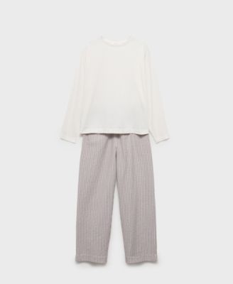 MANGO - Women's 2-Piece Seersucker Striped Pajamas